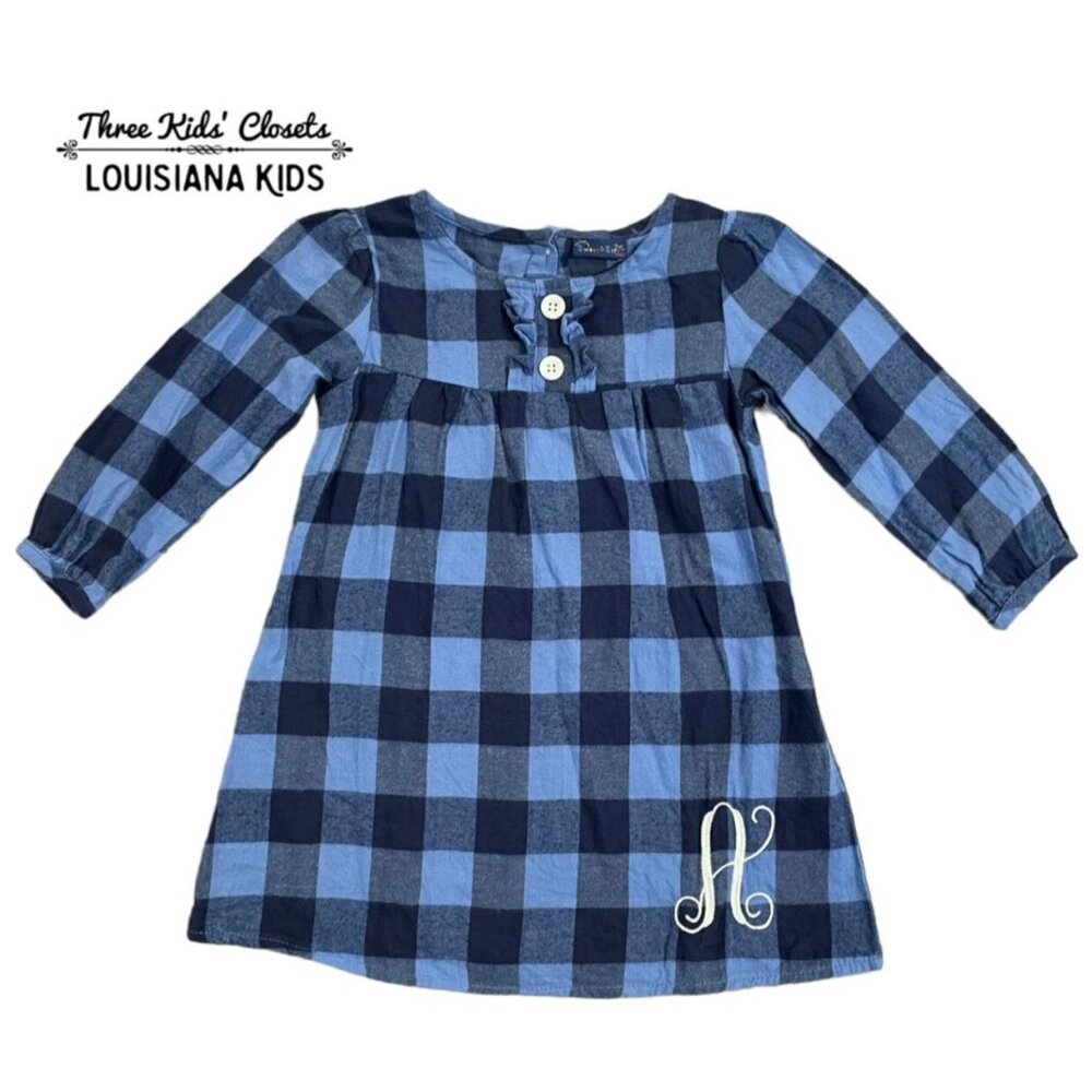 Sweet & Soft 24m Blue Buffalo Plaid Dress Personalized “A” Monogram